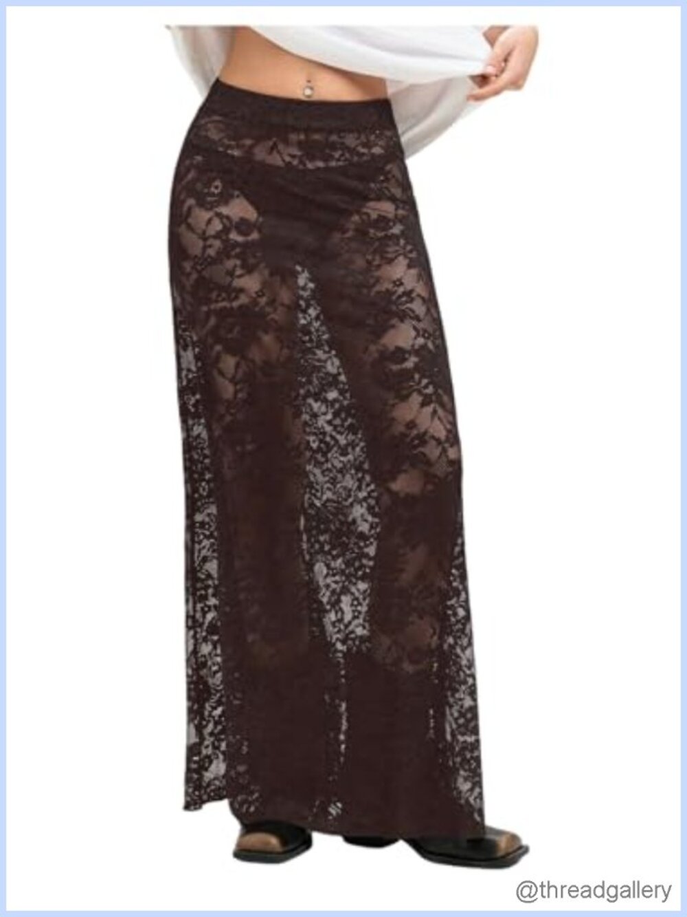 Women's Sheer Mesh Lace Maxi Skirt See Through Fishtail Long Skirt